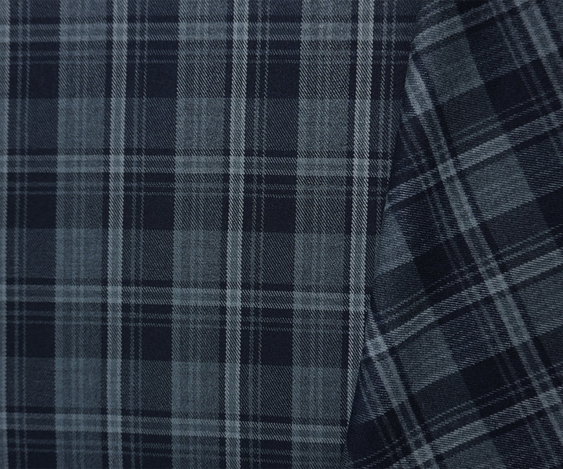 Navy-Gray Poly Rayon Spandex Stretch Plaid Twill Woven Fabric