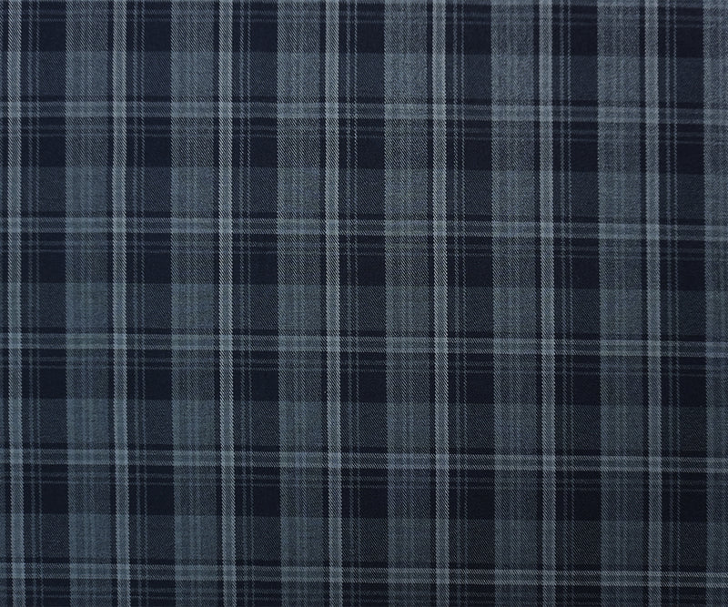 Navy-Gray Poly Rayon Spandex Stretch Plaid Twill Woven Fabric