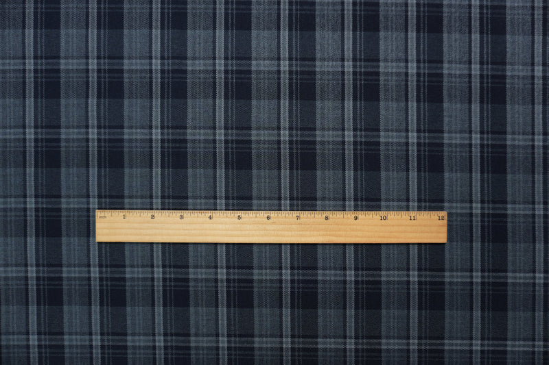 Navy-Gray Poly Rayon Spandex Stretch Plaid Twill Woven Fabric