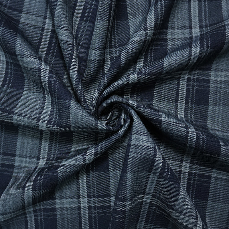 Navy-Gray Poly Rayon Spandex Stretch Plaid Twill Woven Fabric