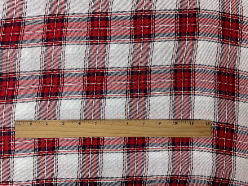 Red-Navy-White Rayon Plaid Twill Woven Fabric