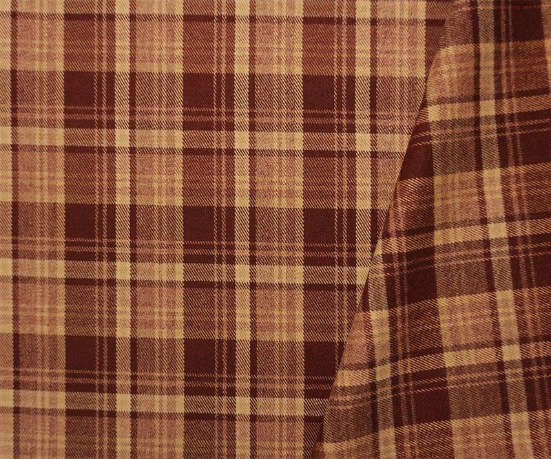 Brown-Beige Poly Rayon Spandex Stretch Plaid Twill Woven Fabric