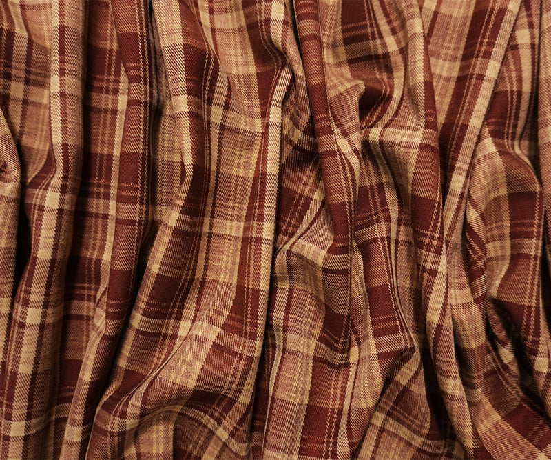 Brown-Beige Poly Rayon Spandex Stretch Plaid Twill Woven Fabric