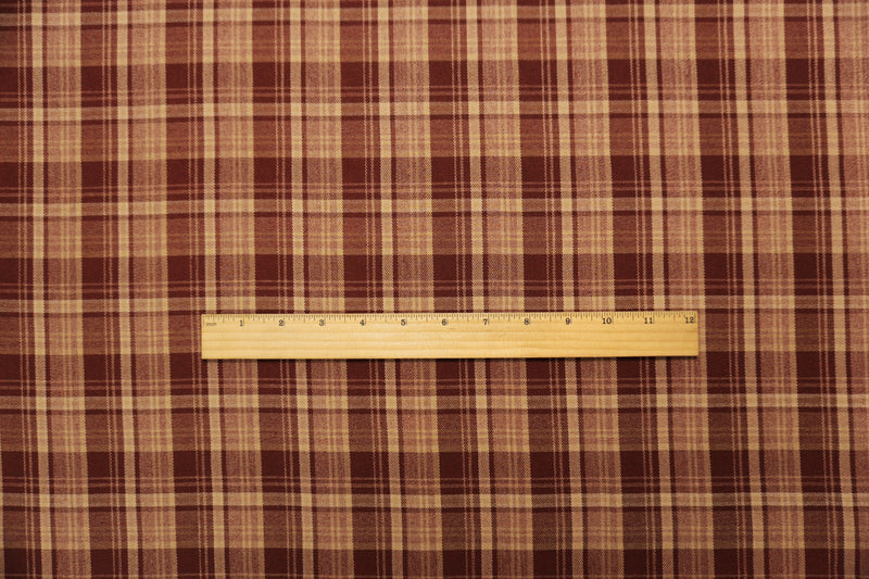 Brown-Beige Poly Rayon Spandex Stretch Plaid Twill Woven Fabric