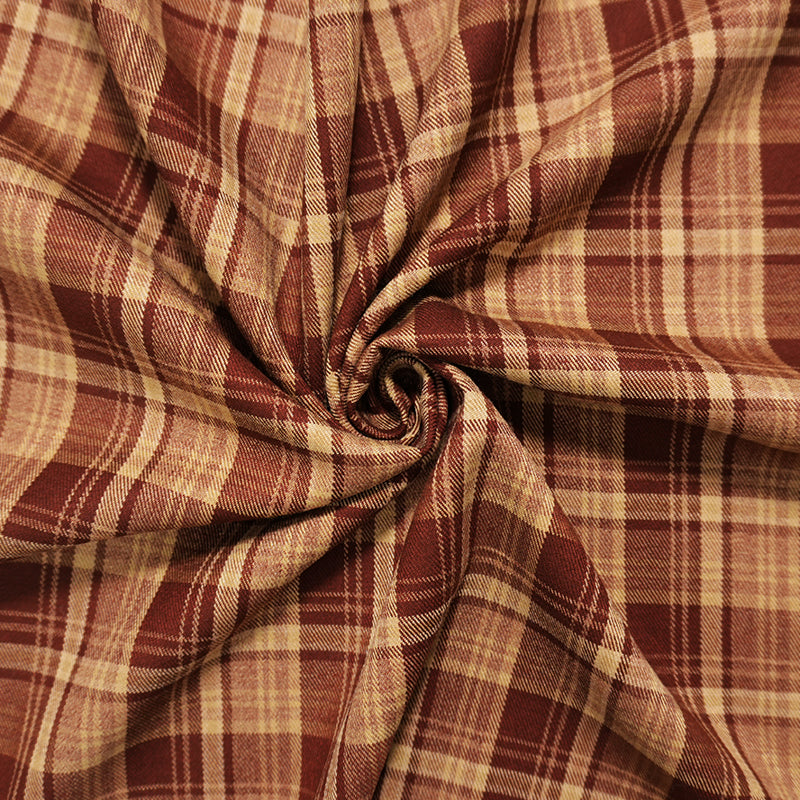 Brown-Beige Poly Rayon Spandex Stretch Plaid Twill Woven Fabric