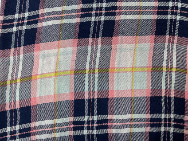 Blue-Pink-Multi Rayon Plaid Twill Woven Fabric