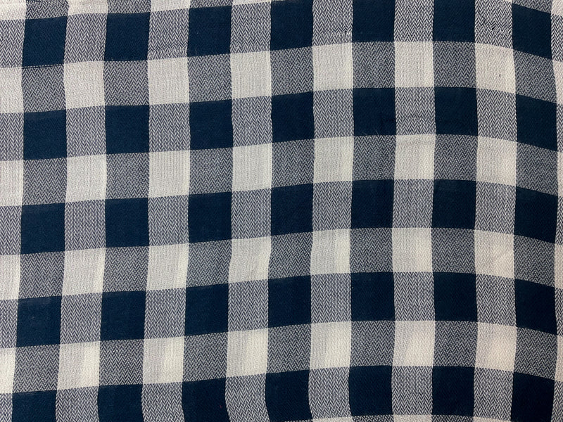 Navy-White Rayon Check Twill Woven Fabric