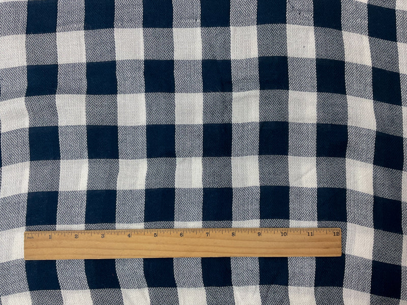 Navy-White Rayon Check Twill Woven Fabric