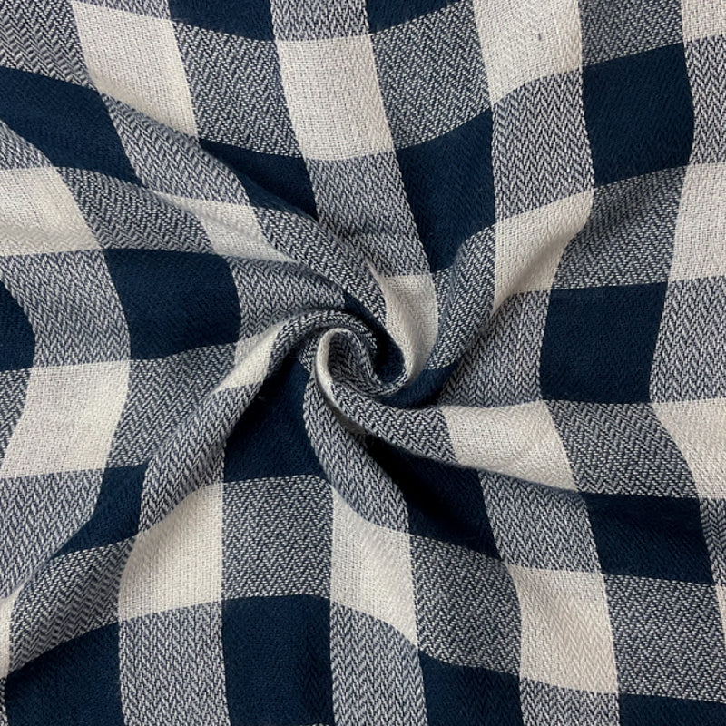 Navy-White Rayon Check Twill Woven Fabric