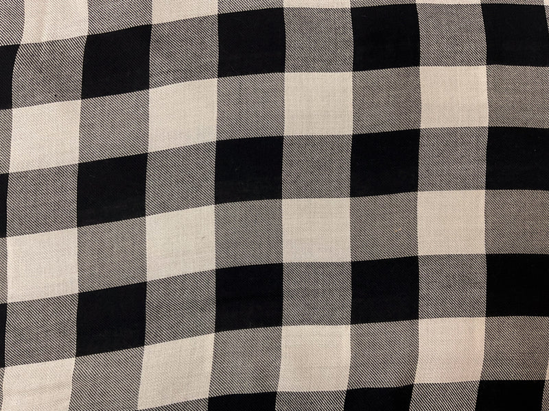 Black-Ivory Rayon Check Twill Woven Fabric