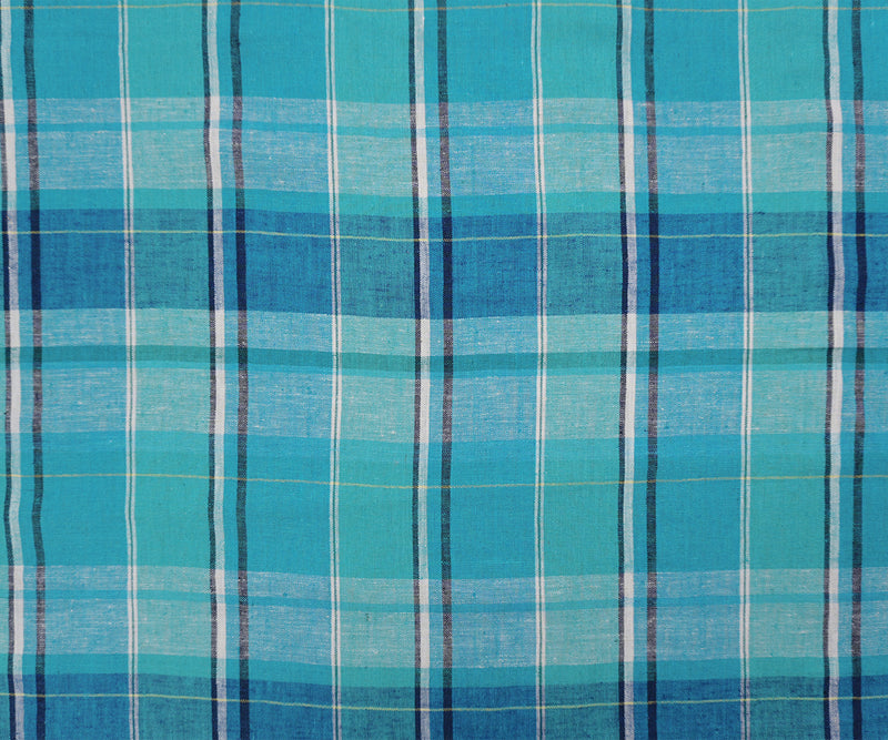 Turquoise-White-Multi Cotton Plaid Madras Woven Fabric