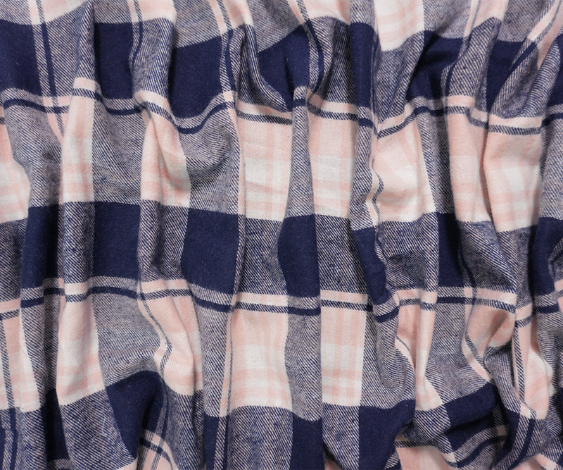 Blue-Pink-White Cotton Plaid Twill Flannel Woven Fabric