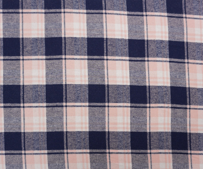 Blue-Pink-White Cotton Plaid Twill Flannel Woven Fabric