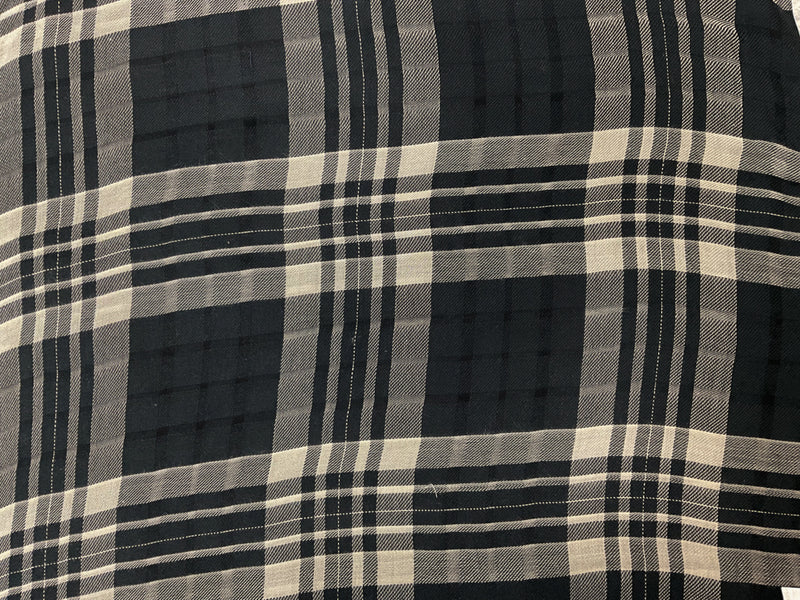 Black-Light Beige Rayon Plaid Twill Woven Fabric