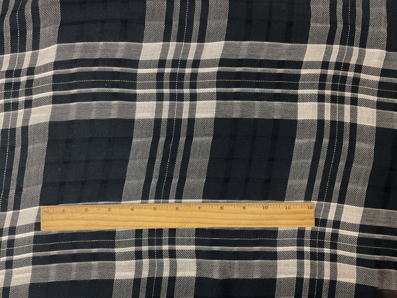 Black-Light Beige Rayon Plaid Twill Woven Fabric