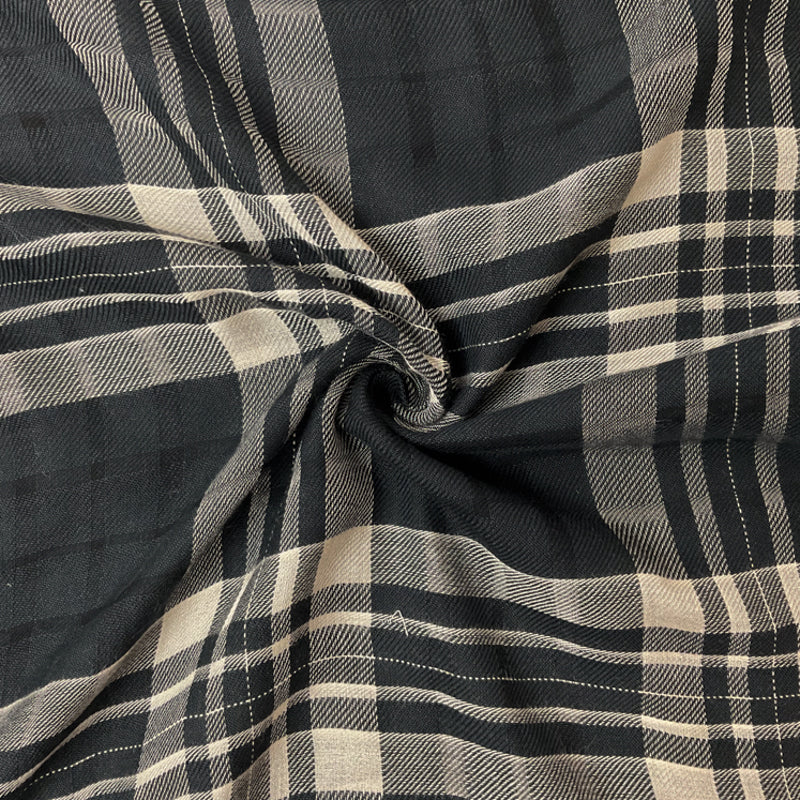 Black-Light Beige Rayon Plaid Twill Woven Fabric
