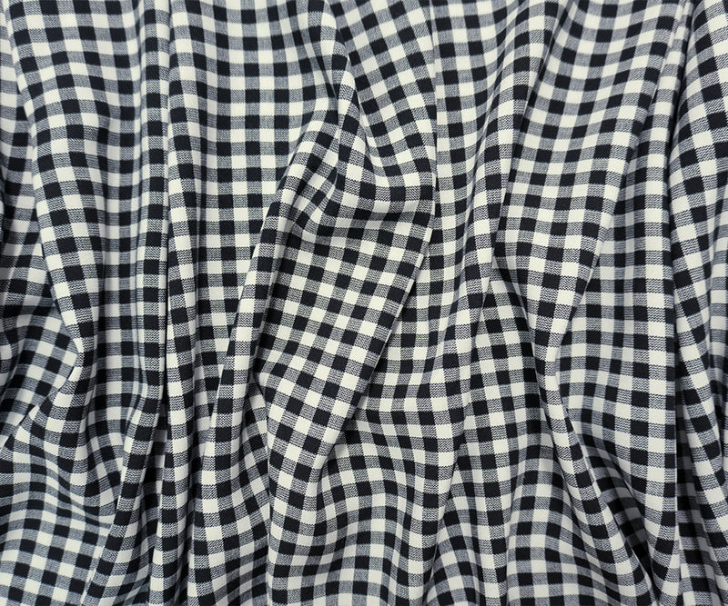 Black-White Rayon Gingham Check Challis Woven Fabric
