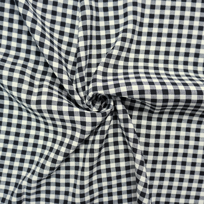 Black-White Rayon Gingham Check Challis Woven Fabric