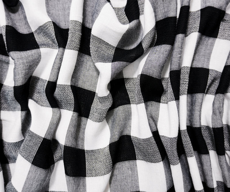 Black-White Rayon Check Leno Weave Fabric