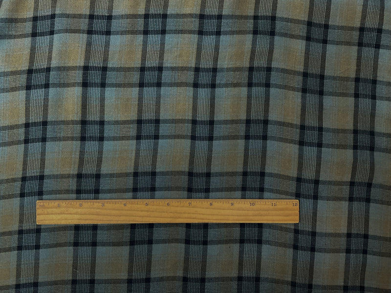 Deep Green-Black-Multi Rayon Plaid Twill Woven Fabric