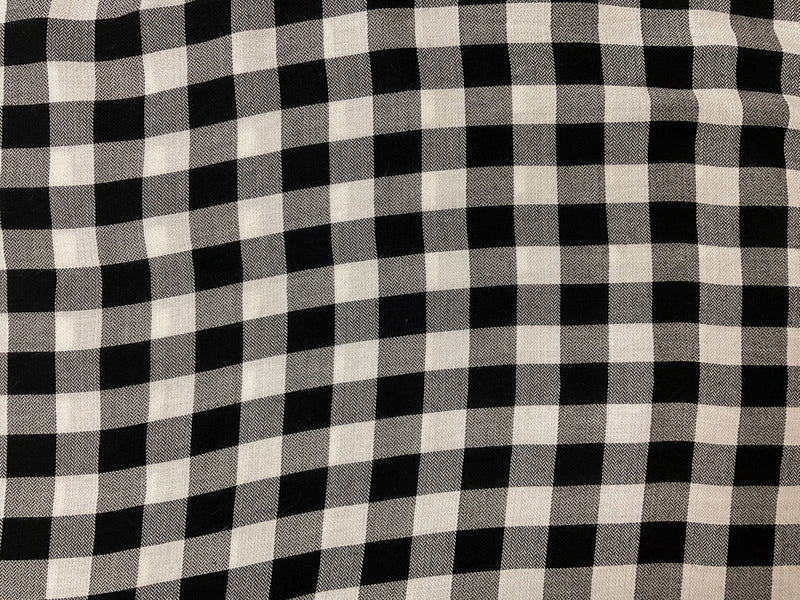 Black-White Rayon Check Herringbone Twill Woven Fabric