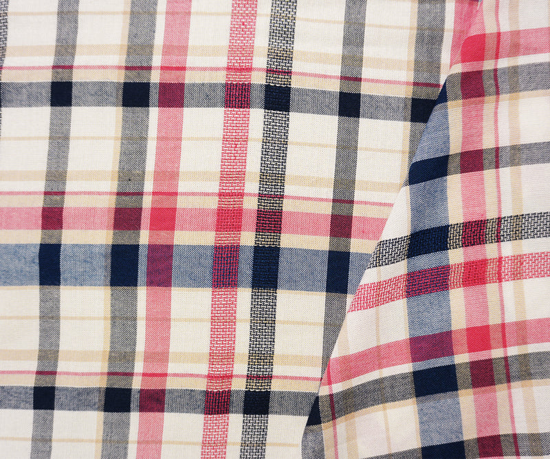 Red-Navy-Multi Rayon Plaid Dobby Challis Woven Fabric