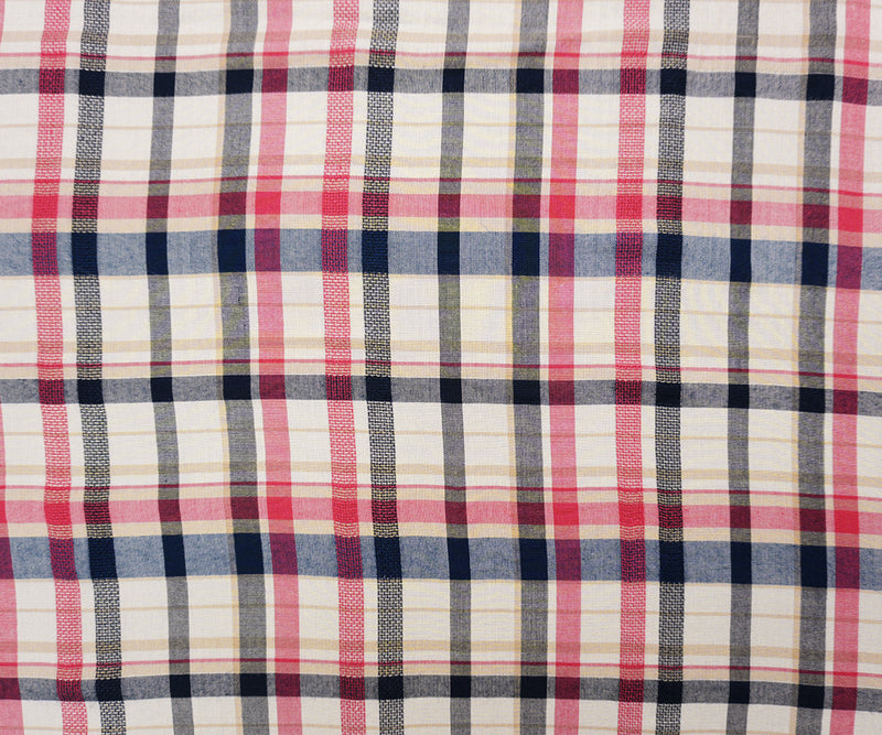 Red-Navy-Multi Rayon Plaid Dobby Challis Woven Fabric