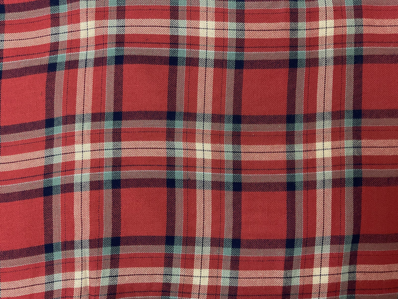 Red-Navy-Multi Rayon Plaid Twill Woven Fabric