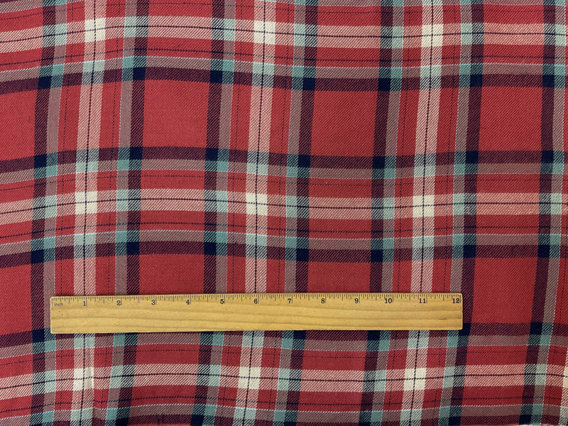 Red-Navy-Multi Rayon Plaid Twill Woven Fabric