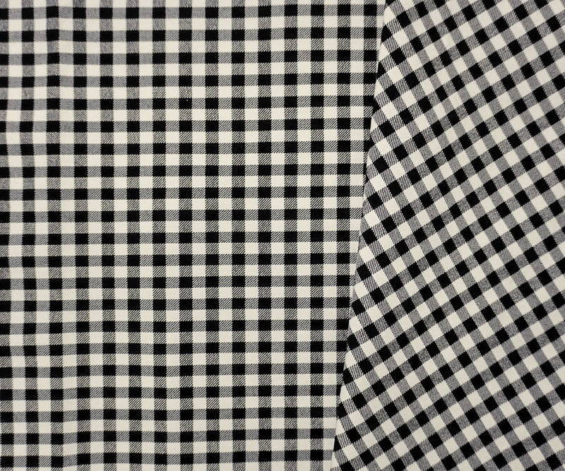 Black-White Rayon Blend Stretch Gingham Check Twill Woven Fabric