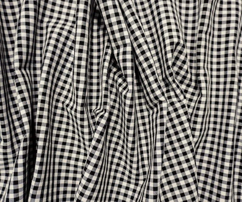 Black-White Rayon Blend Stretch Gingham Check Twill Woven Fabric