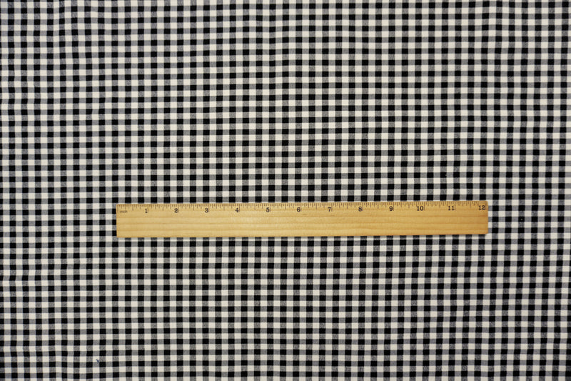 Black-White Rayon Blend Stretch Gingham Check Twill Woven Fabric