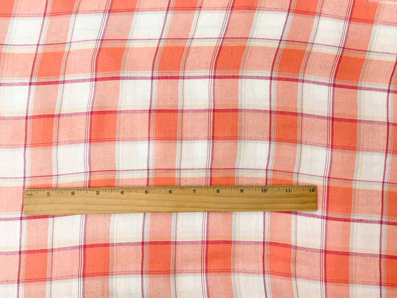 Orange-White-Multi Rayon Plaid Twill Woven Fabric