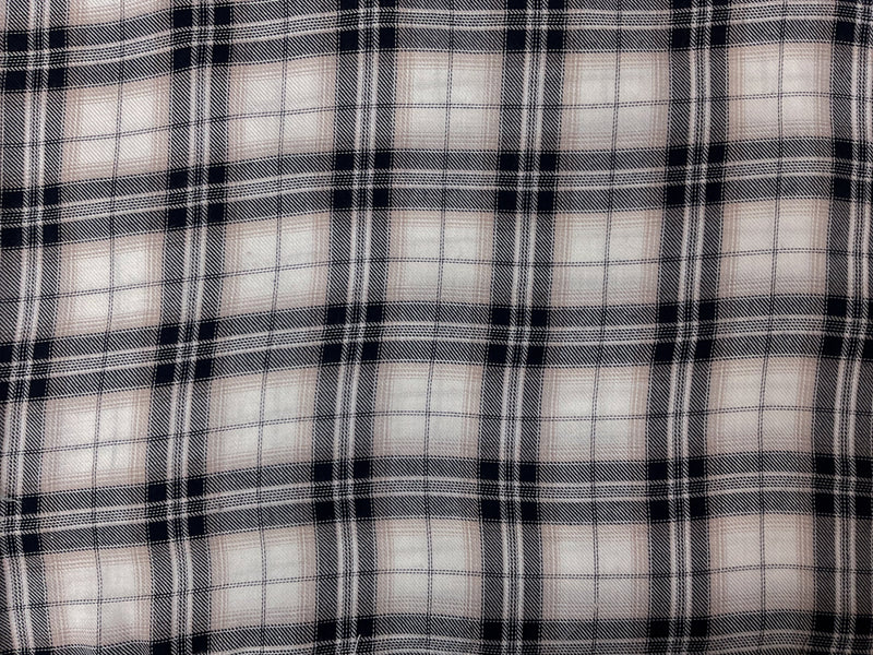 White-Navy-Beige Rayon Plaid Twill Woven Fabric