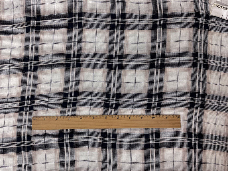 White-Navy-Beige Rayon Plaid Twill Woven Fabric