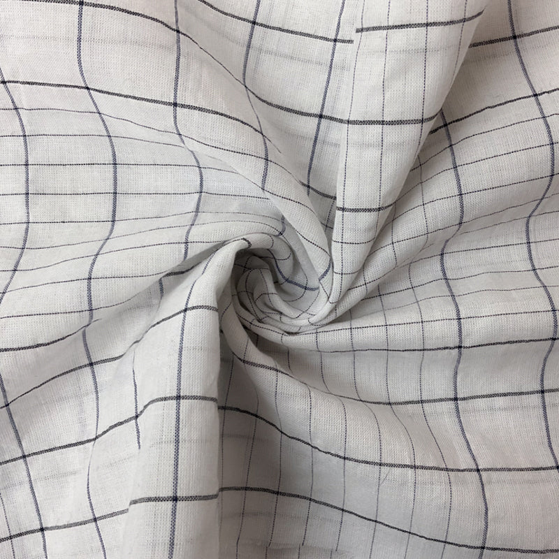 White-Navy-Black Cotton Plaid-Check Woven Fabric