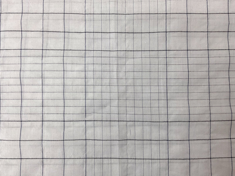 White-Navy-Black Cotton Plaid-Check Woven Fabric