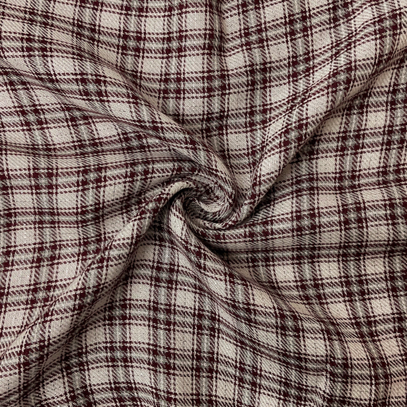 White-Red-Silver Rayon Plaid Twill Woven Fabric
