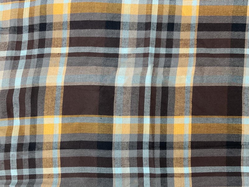 Brown-Blue-Multi Cotton Plaid Twill Woven Fabric