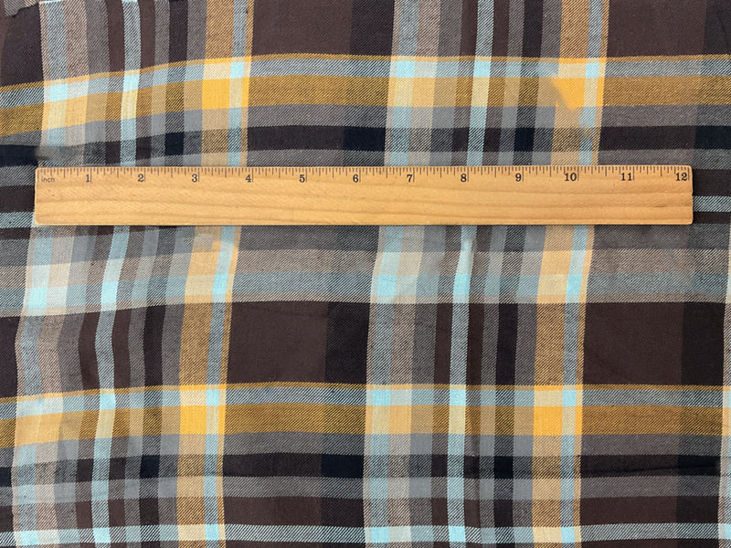 Brown-Blue-Multi Cotton Plaid Twill Woven Fabric