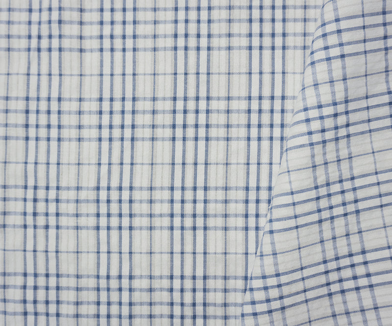 BlueWhite Poly Plaid Madras Woven Fabric