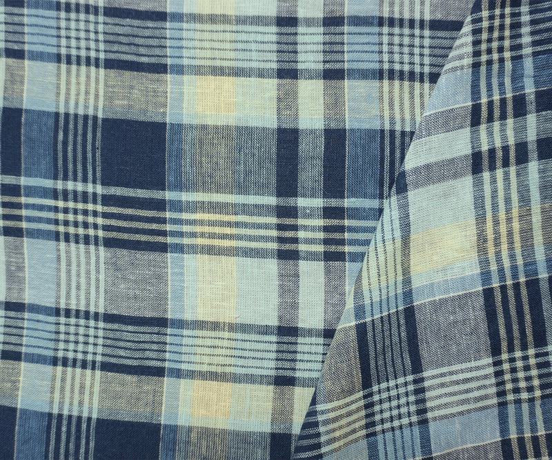 Blue-Yellow-Multi Cotton Rayon Plaid Woven Fabric