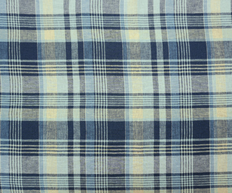Blue-Yellow-Multi Cotton Rayon Plaid Woven Fabric