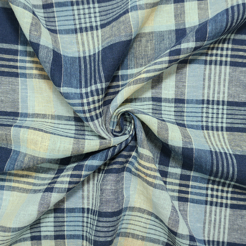 Blue-Yellow-Multi Cotton Rayon Plaid Woven Fabric