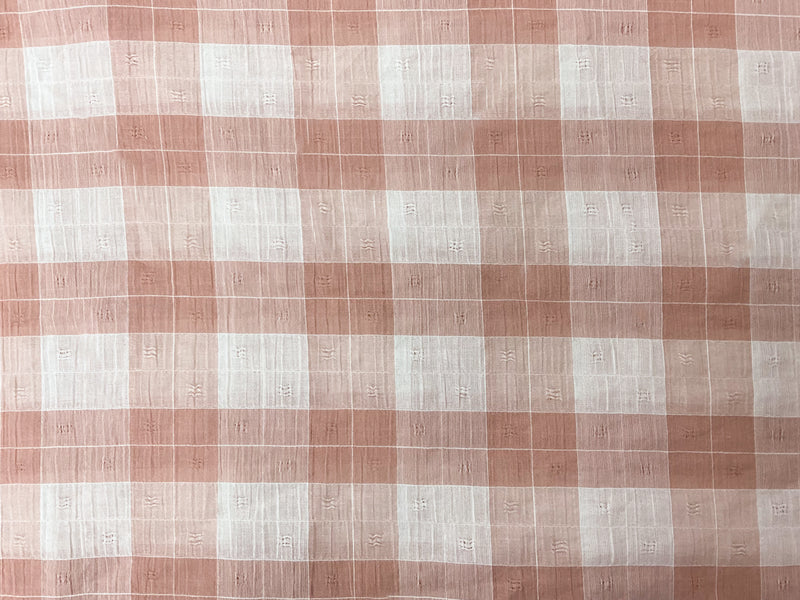 Apricot-Beige-White Cotton Spandex Check Dobby Woven Fabric