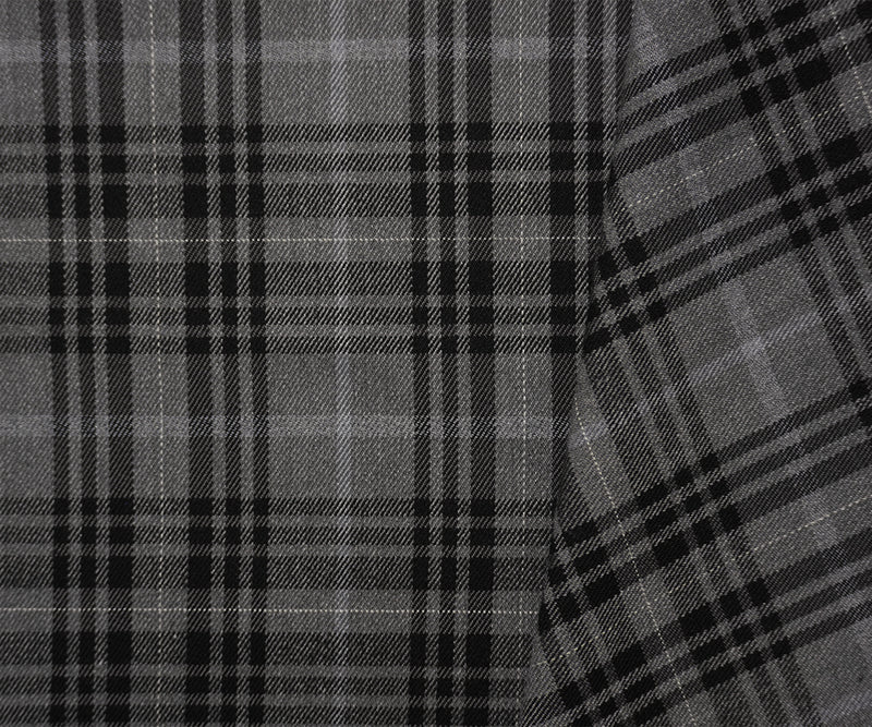 Gray Poly Rayon Spandex Stretch Plaid Twill Woven Fabric