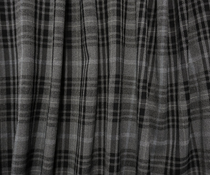 Gray Poly Rayon Spandex Stretch Plaid Twill Woven Fabric