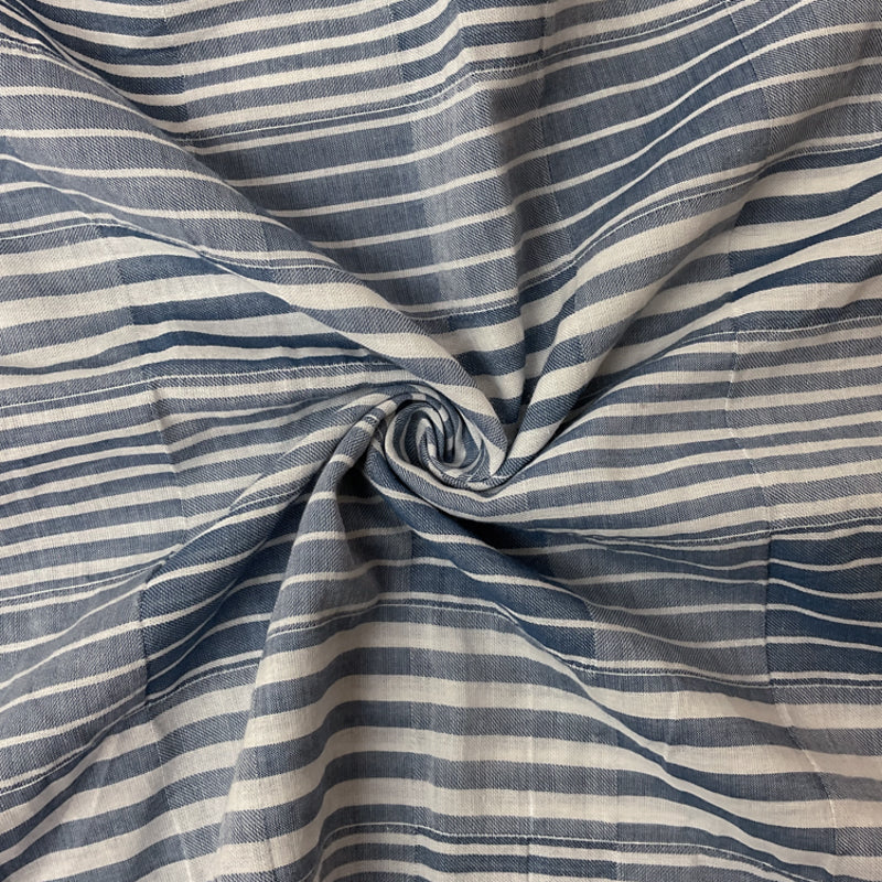 Blue-White Cotton Spandex Stretch Stripe Twill Woven Fabric