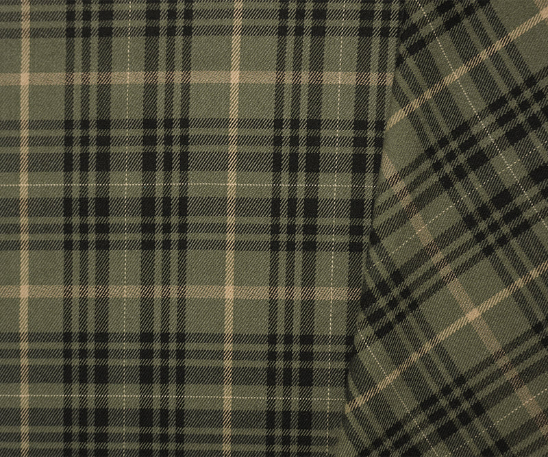 Green-Black Poly Rayon Spandex Stretch Plaid Twill Woven Fabric