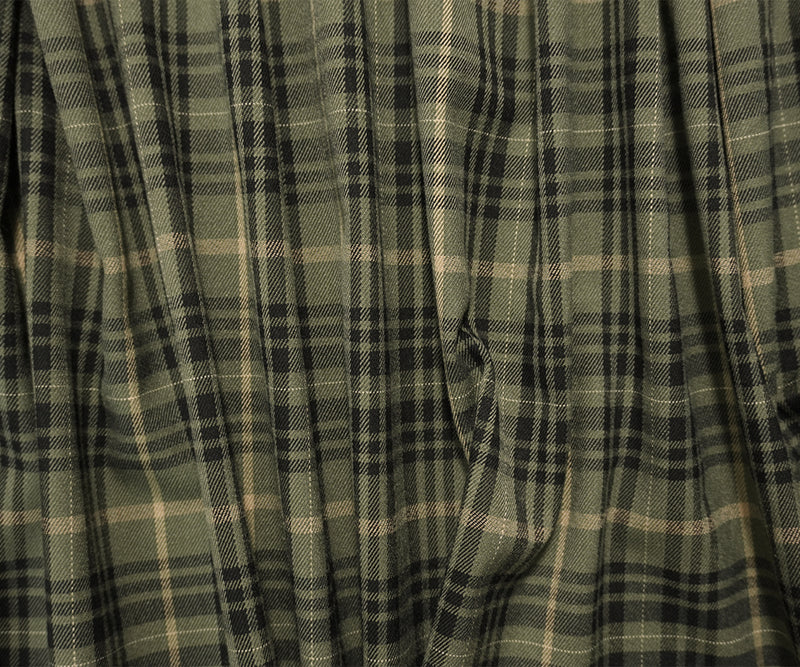 Green-Black Poly Rayon Spandex Stretch Plaid Twill Woven Fabric